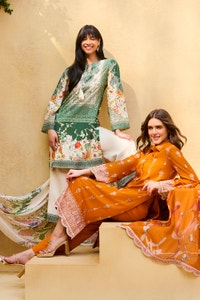 UAE -3 Piece Unstitched Printed Lawn Suit with Printed Pure Silk Chiffon Dupatta C-52006