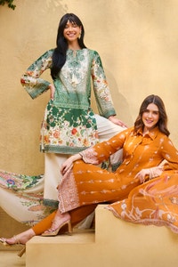 UAE -3 Piece Unstitched Printed Lawn Suit with Printed Pure Silk Chiffon Dupatta C-52006