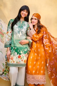 UAE -3 Piece Unstitched Printed Lawn Suit with Printed Pure Silk Chiffon Dupatta C-52006
