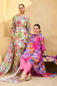 UAE -3 Piece Unstitched Printed Cotton Silk Suit with Printed Chiffon Dupatta CS-52001