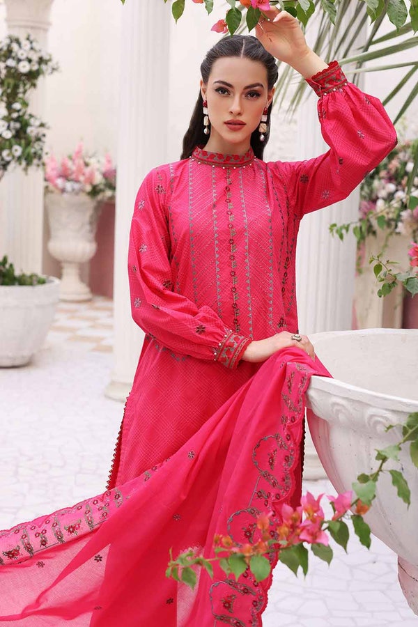 UAE -3PC Embroidered Lawn Unstitched Suit With Embroidered Denting Lawn Dupatta DN-32049