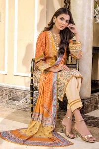 UAE -3PC Paper Cotton Unstitched Suit With Silk Dupatta SSM-32004