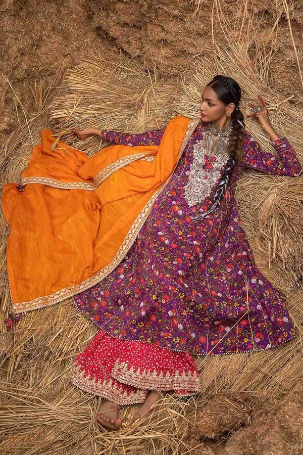 UAE -3PC Lawn Embroidered Ustitched Suit with Embroidered Zari Dupatta FE-32098