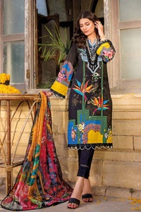 UAE -3PC Embroidered Lawn Unstitched Digital Printed Suit With Digital Printed Dobby Dupatta DB-32017
