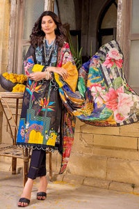 UAE -3PC Embroidered Lawn Unstitched Digital Printed Suit With Digital Printed Dobby Dupatta DB-32017