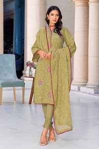 UAE -3PC Embroidered Lawn Unstitched Suit With Embroidered Chiffon Dupatta PM-32057