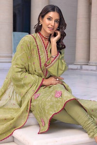 UAE -3PC Embroidered Lawn Unstitched Suit With Embroidered Chiffon Dupatta PM-32057