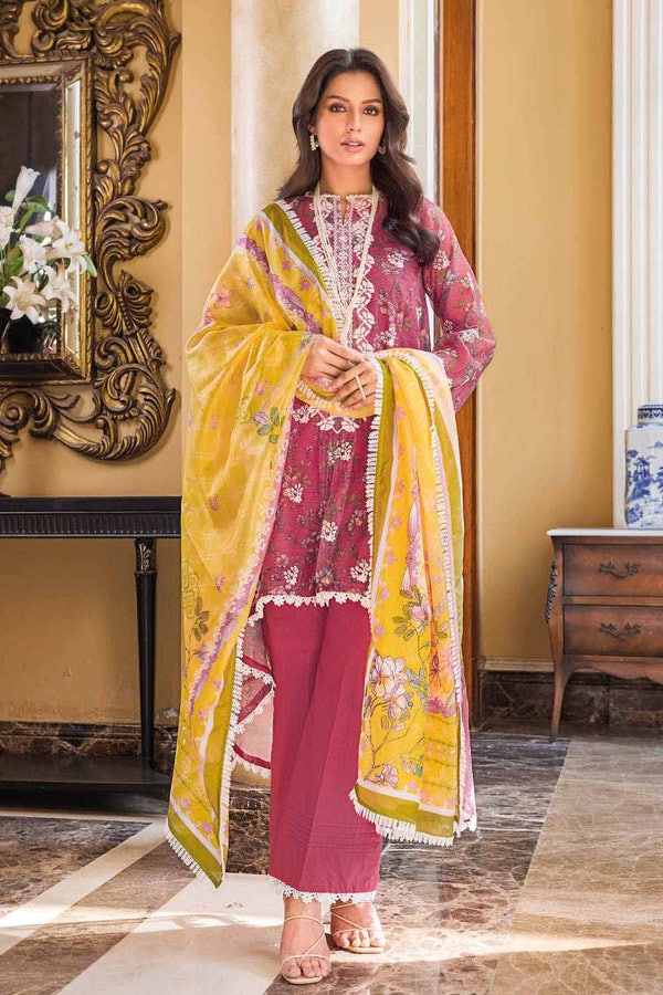 UAE -3PC Embroidered Net Unstitched Suit With Silk Dupatta SSM-32009