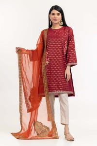 UAE -Luxury Pret Cotton Maisuri Embroidered Kurti And Dupatta ILP-22-118 2PC