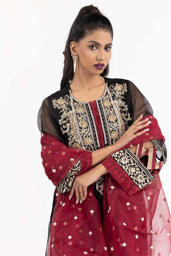 UAE -Luxury Pret Dyed Karandi Net Embroidered Kurti With Dupatta ILP-22-123 2PC