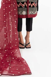 UAE -Luxury Pret Dyed Karandi Net Embroidered Kurti With Dupatta ILP-22-123 2PC