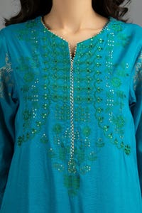 UAE -Luxury Pret Cotton Silk Embroidered Shirt Trouser ILP-22-126 2 PC