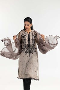 UAE -Luxury Pret Dyed Organza Embroidered Kurti And Dupatta ILP-22-130 2PC