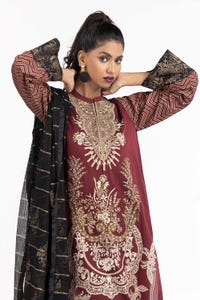 UAE -Luxury Pret Cotton Silk Embroidered Shirt Zari Jacquard Dupatta ILP-22-131 2PC