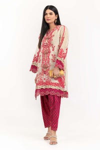 UAE -Luxury Pret Tissue Slub Embroidered Shirt Raw Silk Trouser ILP-22-153 2PC
