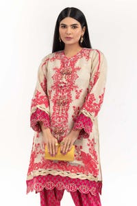 UAE -Luxury Pret Tissue Slub Embroidered Shirt Raw Silk Trouser ILP-22-153 2PC