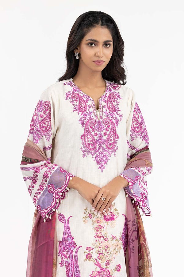 UAE -Luxury Pret Dobby Embroidered Shirt Tissue Silk Dupatta ILP-22-157 2PC