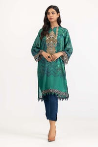 UAE -2 PC Luxury Pret Printed Charmeuse Silk Embroidered Shirt with Trouser ILP-22-195