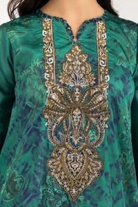 UAE -2 PC Luxury Pret Printed Charmeuse Silk Embroidered Shirt with Trouser ILP-22-195