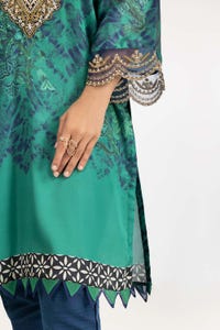 UAE -2 PC Luxury Pret Printed Charmeuse Silk Embroidered Shirt with Trouser ILP-22-195