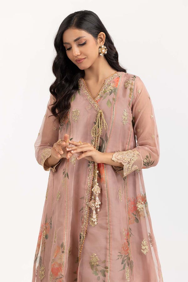 UAE -Luxury Pret Printed Organza Embroidered Shirt ILP-22-203