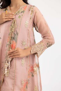 UAE -Luxury Pret Printed Organza Embroidered Shirt ILP-22-203