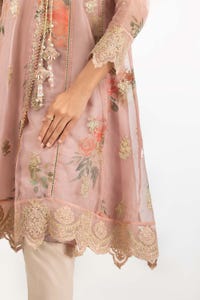UAE -Luxury Pret Printed Organza Embroidered Shirt ILP-22-203
