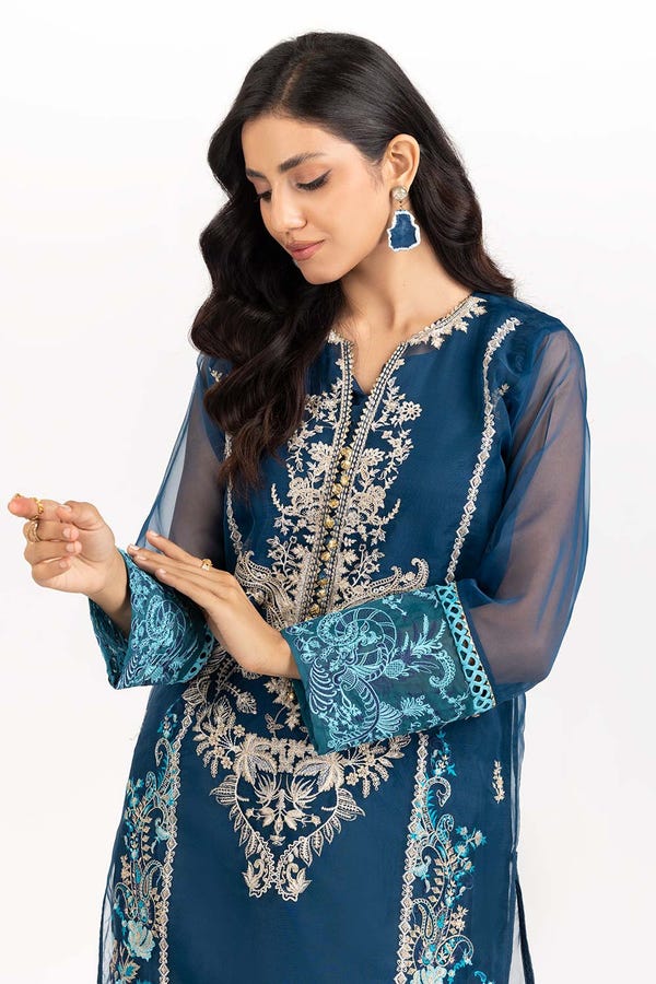 UAE -2 PC Luxury Pret Orgaza Embroidered Shirt with Trouser ILP-22-221