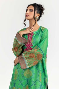 UAE -Luxury Pret Printed Khadi Net Embroidered Kurti And Trouser ILP-22-93 2PC