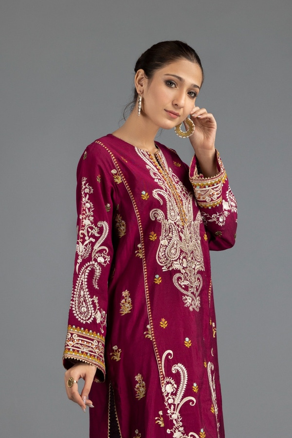 UAE -Luxury Pret Yarn Dyed Cotton Embroidered Shirt Trouser ILP-22-99 2PC