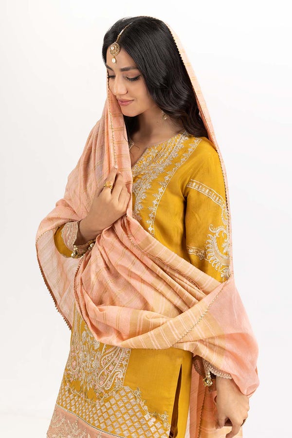UAE -3 PC Luxury Pret Rawsilk Embroidered Suit ILP-23-169