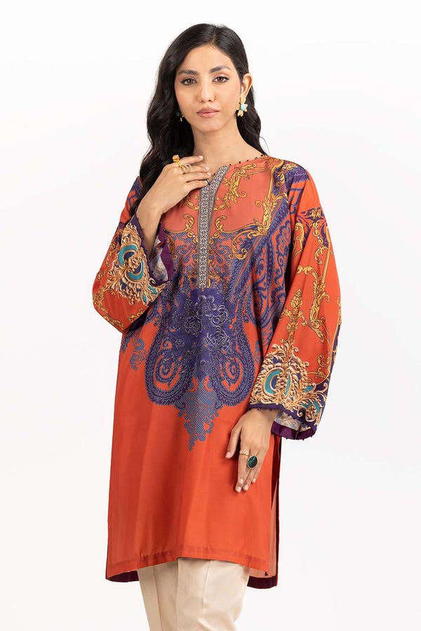 UAE -Luxury Pret Digital Printed Embellished Shirt ILP-23-190