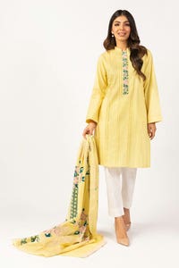 UAE -Embroidered Cotton Shirt With Screen Printed Lawn Dupatta - IPS-21-56 2PC