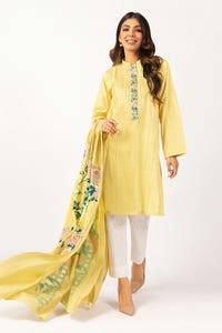 UAE -Embroidered Cotton Shirt With Screen Printed Lawn Dupatta - IPS-21-56 2PC