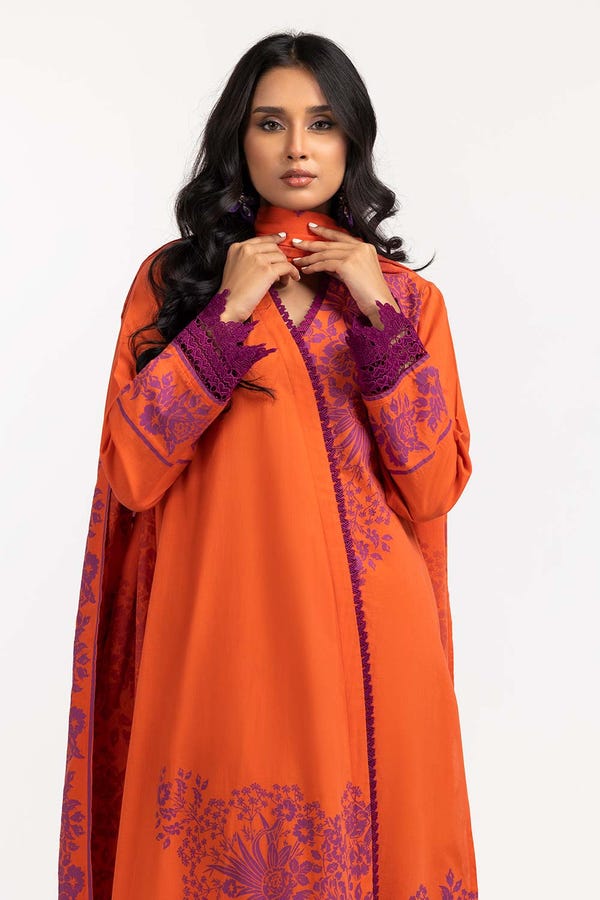 UAE -2PC Dyed Cambric Screen Printed Embelished Shirt With Dupatta IPS-23-82