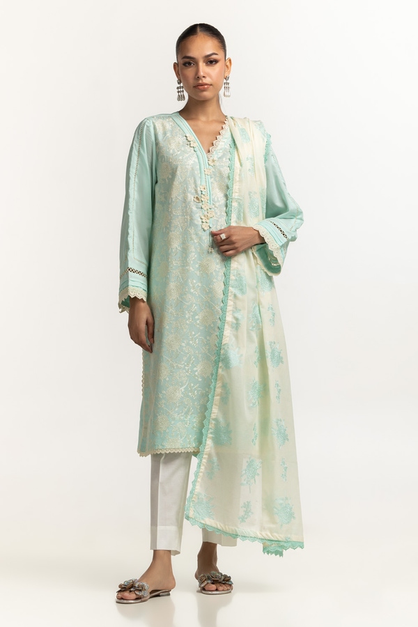 UAE-Cambric Embroidered Shirt And Embroidered Dupatta IPSD-44479