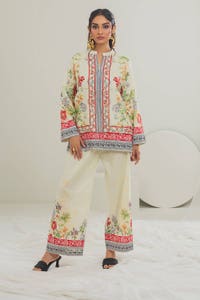 UAE -Cross Slub Printed Co-Ord Set IPST-44124