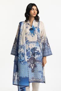 UAE -3PC Lawn Printed With Embroidered Suit IUSTKSD-136