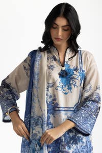UAE -3PC Lawn Printed With Embroidered Suit IUSTKSD-136