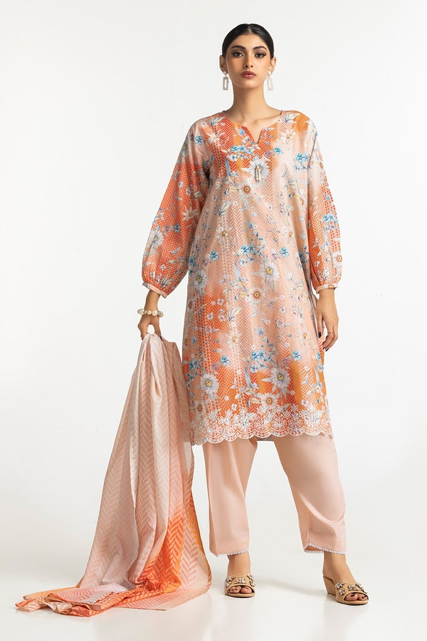 UAE -3PC Lawn Printed With Embroidered Suit IUSTKSD-178