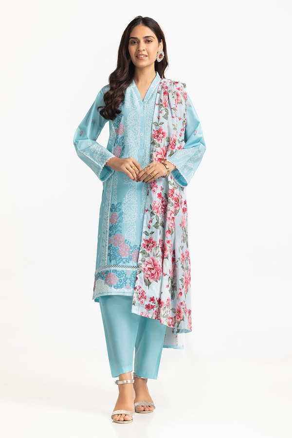 UAE -3 Piece Lawn Printed With Embroidered Suit IUSTKSD-210