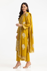 UAE-3 Piece Lawn Gold And Lacquer Printed Suit IUSTKSD-270