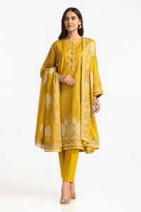 UAE-3 Piece Lawn Gold And Lacquer Printed Suit IUSTKSD-270