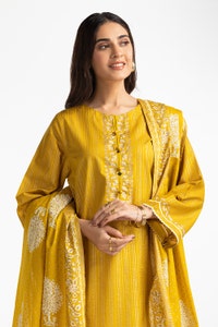UAE-3 Piece Lawn Gold And Lacquer Printed Suit IUSTKSD-270