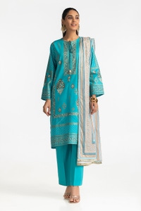 UAE-3 Piece Lawn Gold And Lacquer Printed Suit IUSTKSD-273