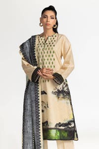 UAE-3 Piece Khaddar Printed With Embroidered Suit IUSTKSD-317