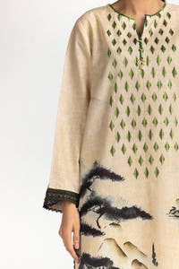 UAE-3 Piece Khaddar Printed With Embroidered Suit IUSTKSD-317