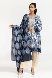 UAE-3 Piece Printed Linen Suit IUSTKSD-329