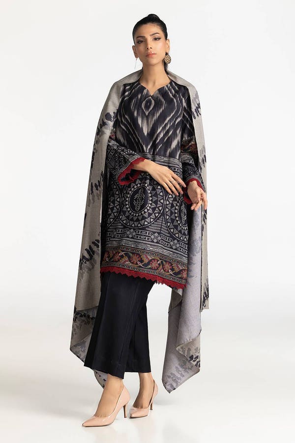 UAE -3 Piece Printed Dhanak Suit IUSTKSD-332