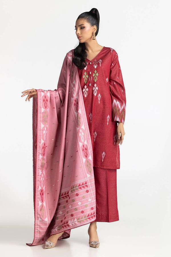UAE-3 Piece Dyed Embroidered Jacquard Suit IUSTKSD-339